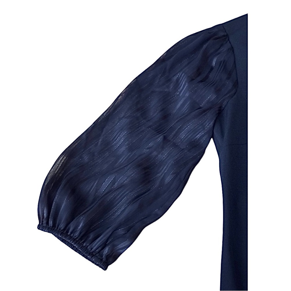 DKNY Navy Sheath Dress Size 10 NWT Puff Sleeve Pleated Elegant Career - Picture 5 of 11